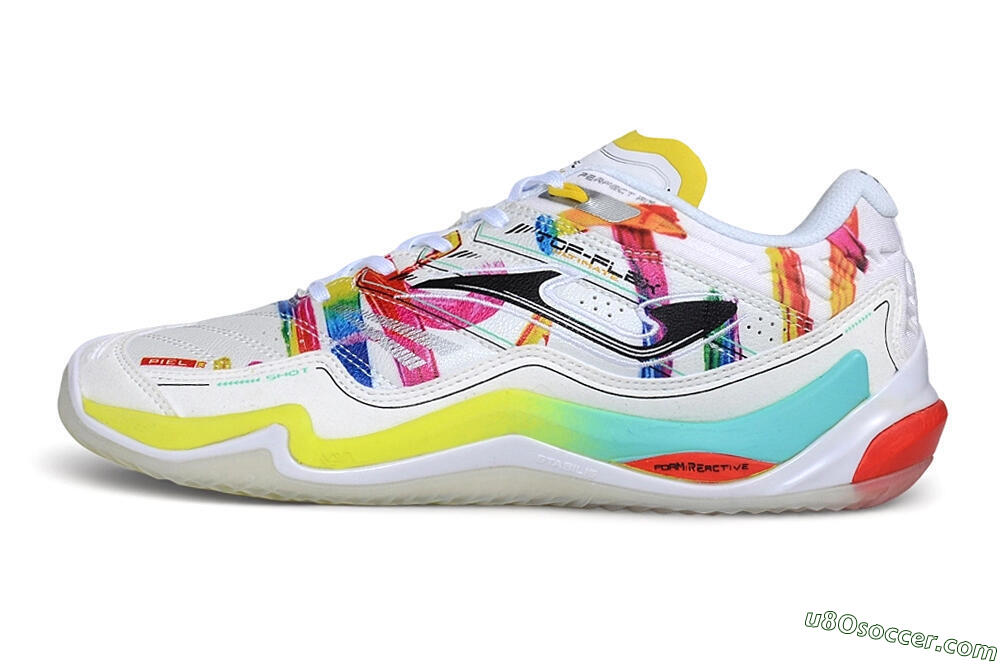 Joma Top Flex IC Indoor & Futsal Soccer Shoes - White/Multi-Color/Electric Neon 2
