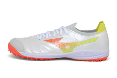 Mizuno Morelia Neo 4 TF Artificial Turf Soccer Shoes - White/Safety Yellow/Fiery Coral