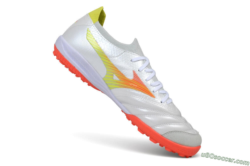 Mizuno Morelia Neo 4 TF Artificial Turf Soccer Shoes - White/Safety Yellow/Fiery Coral 4