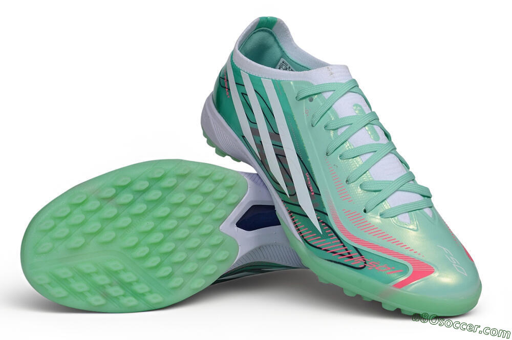 Adidas F50 Hyperfast Elite TF Artificial Turf Soccer Shoes - Green/Mint Green/Lucid Pink 3