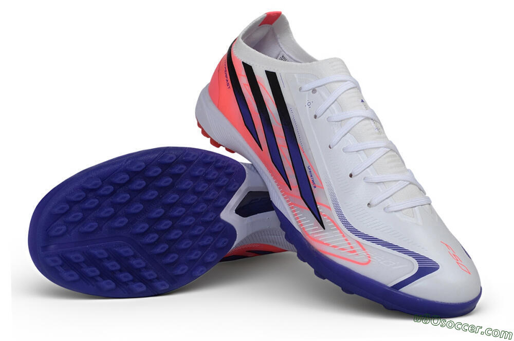 Adidas F50 Hyperfast Elite TF Artificial Turf Soccer Shoes - White/Solar Red/Lucid Blue 3