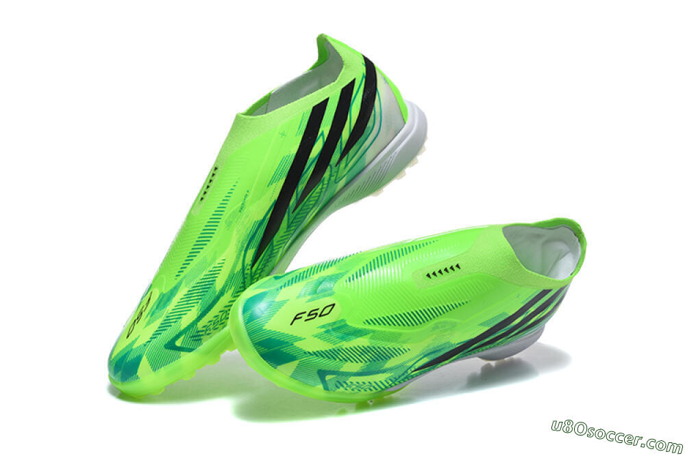 Adidas F50 Pro Laceless TF Artificial Turf Soccer Shoes - Green/Lucid Lime/Black 6