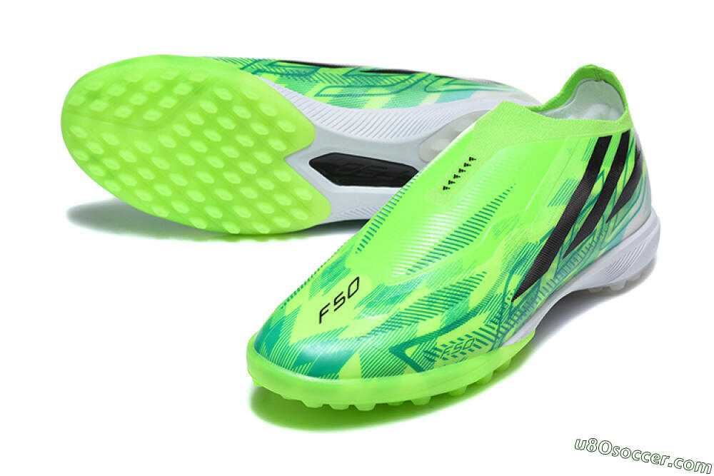 Adidas F50 Pro Laceless TF Artificial Turf Soccer Shoes - Green/Lucid Lime/Black 3