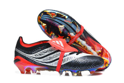 Adidas Predator 26 Elite Fold-Over Tongue FG Firm Ground Soccer Cleats - Black/Core Black/Solar Red