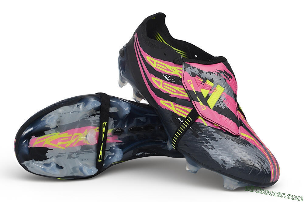 Adidas Predator 26 Elite Fold-Over Tongue FG Firm Ground Soccer Cleats - Black/Black/Electric Pink/Neon Yellow 3