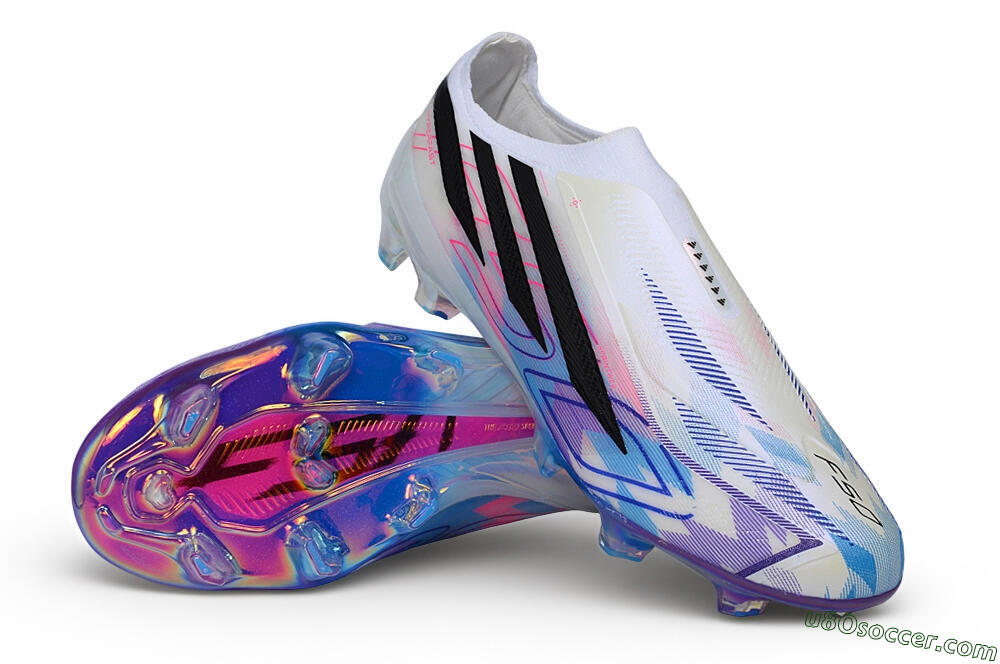 Adidas F50 Hyperfast Elite Laceless FG Firm Ground Soccer Cleats - White/Core Black/Lucid Pink 3