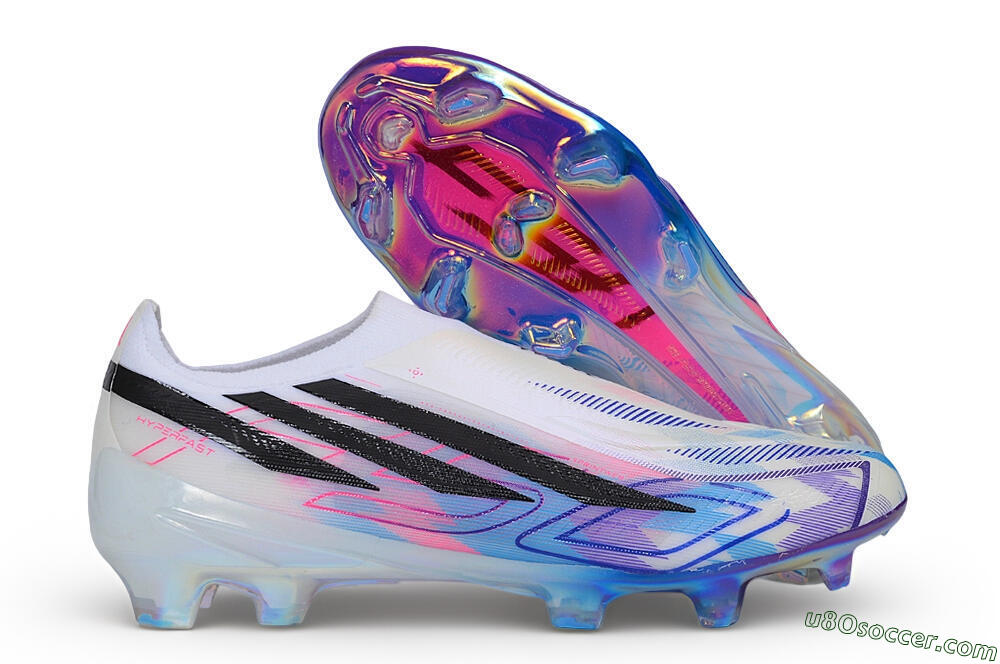 Adidas F50 Hyperfast Elite Laceless FG Firm Ground Soccer Cleats - White/Core Black/Lucid Pink 1