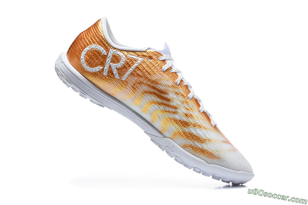 Nike Air Zoom Mercurial Vapor 17 Elite TF Artificial Turf Soccer Shoes - White/Metallic Gold/Total Orange 7