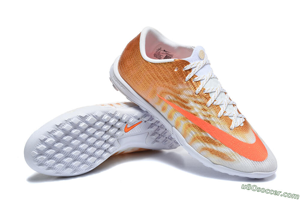 Nike Air Zoom Mercurial Vapor 17 Elite TF Artificial Turf Soccer Shoes - White/Metallic Gold/Total Orange 4