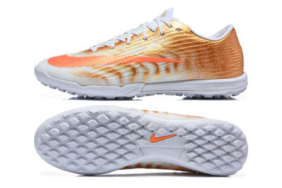 Nike Air Zoom Mercurial Vapor 17 Elite TF Artificial Turf Soccer Shoes - White/Metallic Gold/Total Orange