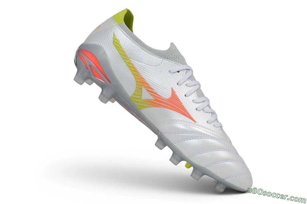 Mizuno Morelia Neo 4 FG Firm Ground Soccer Cleats - White/Safety Yellow/Fiery Coral 4