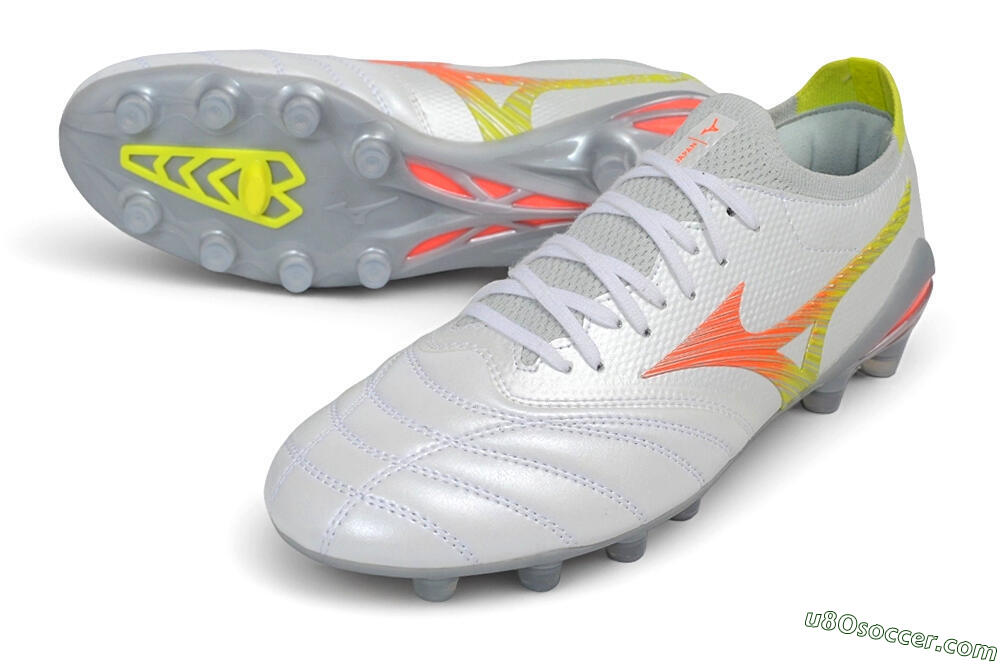 Mizuno Morelia Neo 4 FG Firm Ground Soccer Cleats - White/Safety Yellow/Fiery Coral 3