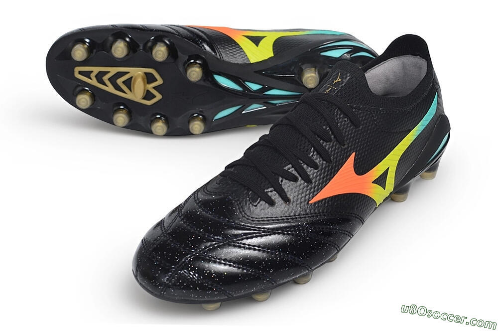 Mizuno Morelia Neo 4 FG Firm Ground Soccer Cleats - Black/Black/Multi-Color 3