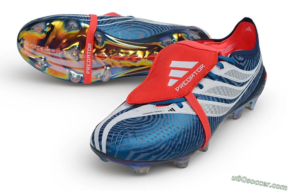 Adidas Predator 26 Elite Fold-Over Tongue FG Firm Ground Soccer Cleats - Blue/Collegiate Royal/Solar Red 3