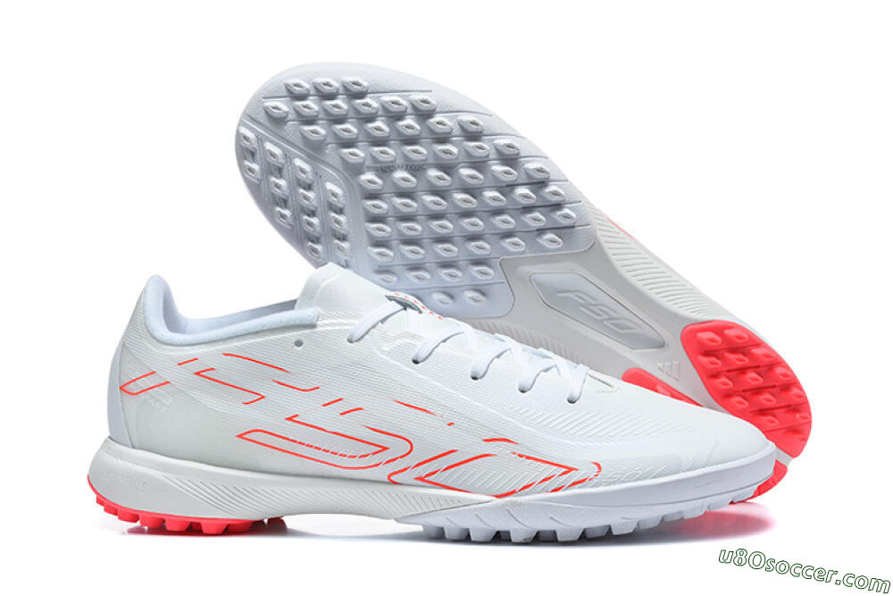 Adidas F50 Pro TF Artificial Turf Soccer Shoes - White/Cloud White/Solar Red 1