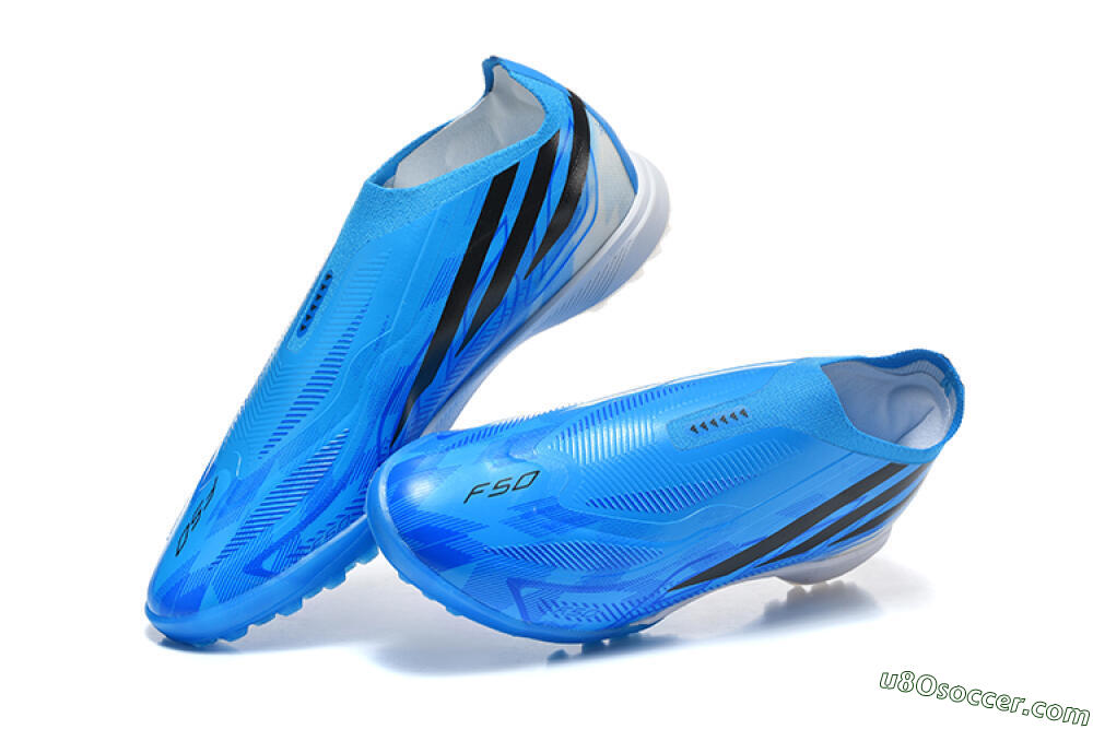 Adidas F50 Pro Laceless TF Artificial Turf Soccer Shoes - Blue/Lucid Blue/Core Black 6