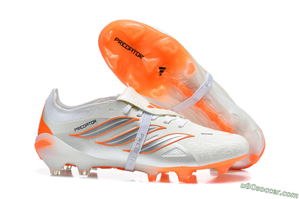 Adidas Predator 26 Elite Fold-Over Tongue FG Firm Ground Soccer Cleats - White/Cloud White/Solar Orange 1