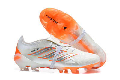 Adidas Predator 26 Elite Fold-Over Tongue FG Firm Ground Soccer Cleats - White/Cloud White/Solar Orange