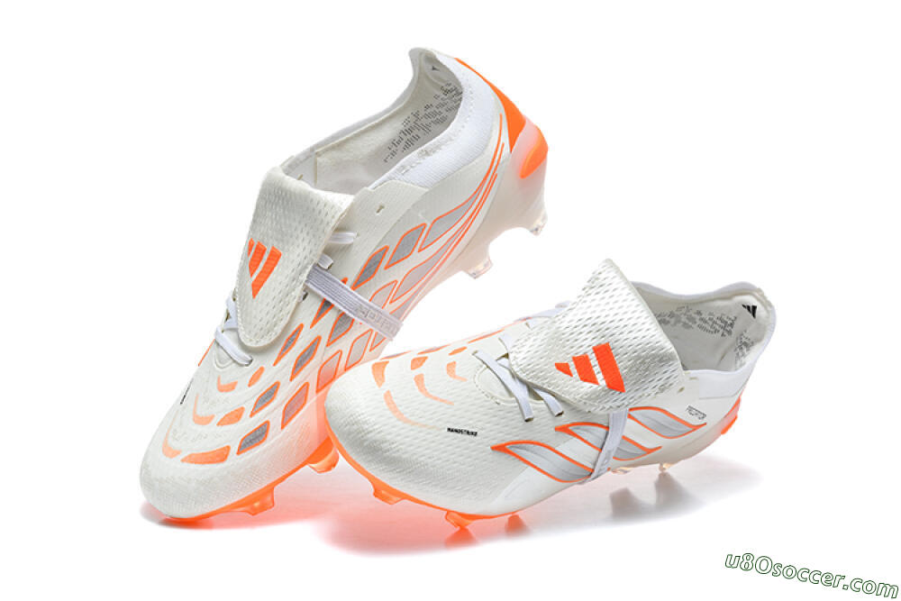 Adidas Predator 26 Elite Fold-Over Tongue FG Firm Ground Soccer Cleats - White/Cloud White/Solar Orange 6