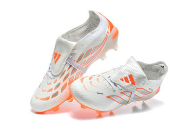 Adidas Predator 26 Elite Fold-Over Tongue FG Firm Ground Soccer Cleats - White/Cloud White/Solar Orange