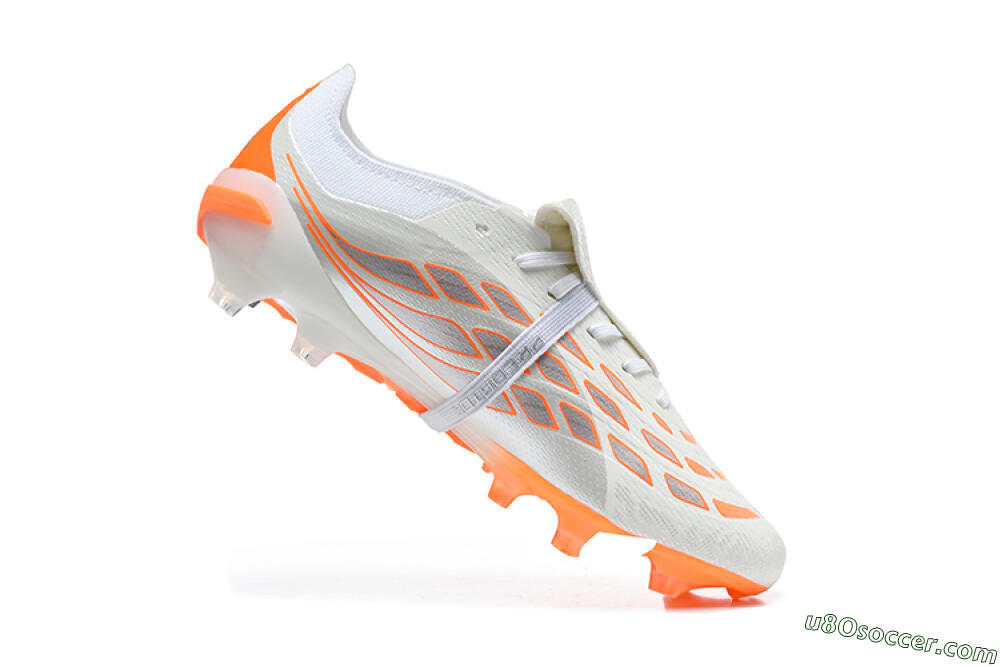 Adidas Predator 26 Elite Fold-Over Tongue FG Firm Ground Soccer Cleats - White/Cloud White/Solar Orange 7