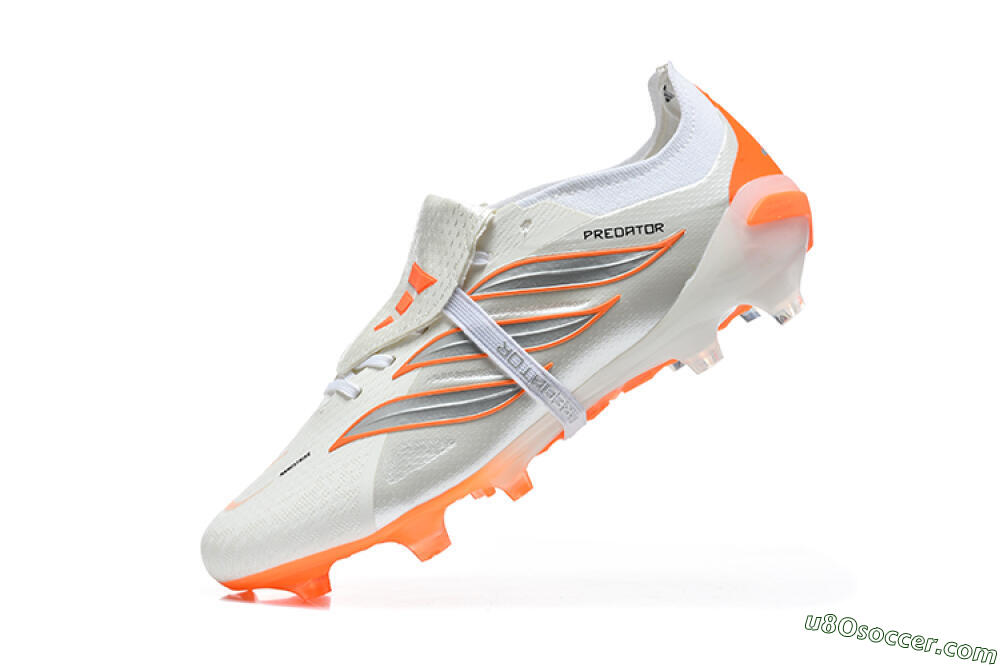 Adidas Predator 26 Elite Fold-Over Tongue FG Firm Ground Soccer Cleats - White/Cloud White/Solar Orange 8