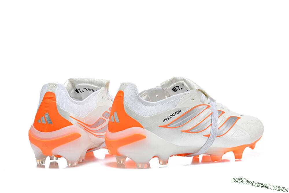 Adidas Predator 26 Elite Fold-Over Tongue FG Firm Ground Soccer Cleats - White/Cloud White/Solar Orange 9