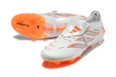 Adidas Predator 26 Elite Fold-Over Tongue FG Firm Ground Soccer Cleats - White/Cloud White/Solar Orange