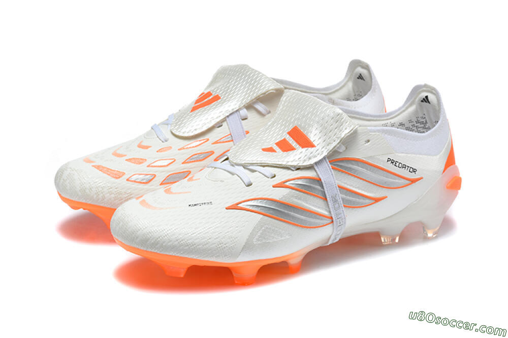 Adidas Predator 26 Elite Fold-Over Tongue FG Firm Ground Soccer Cleats - White/Cloud White/Solar Orange 5