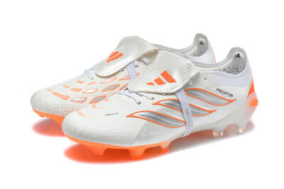 Adidas Predator 26 Elite Fold-Over Tongue FG Firm Ground Soccer Cleats - White/Cloud White/Solar Orange