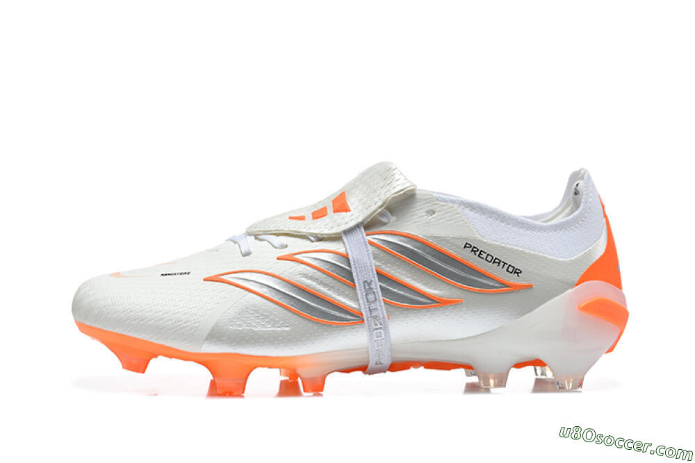 Adidas Predator 26 Elite Fold-Over Tongue FG Firm Ground Soccer Cleats - White/Cloud White/Solar Orange 2