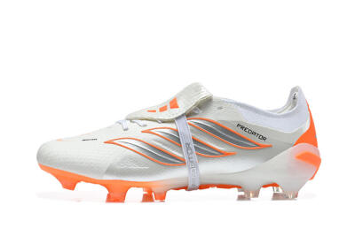 Adidas Predator 26 Elite Fold-Over Tongue FG Firm Ground Soccer Cleats - White/Cloud White/Solar Orange