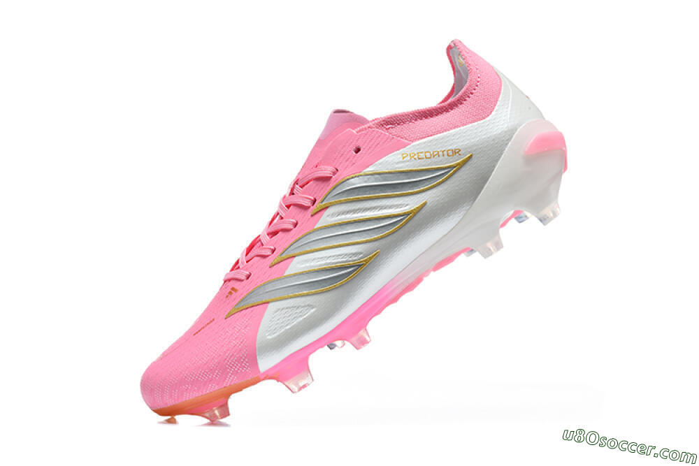 Adidas Predator 26 Elite FG Firm Ground Soccer Cleats - Pink/Berry Pink/Metallic Silver 8