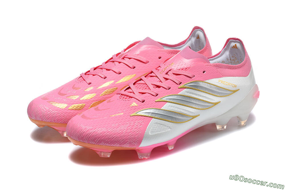 Adidas Predator 26 Elite FG Firm Ground Soccer Cleats - Pink/Berry Pink/Metallic Silver 5