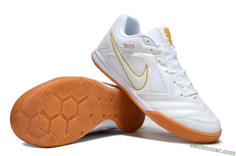 Supreme x Nike SB Gato IC Indoor & Futsal Soccer Shoes - White/Summit White/Metallic Gold 0