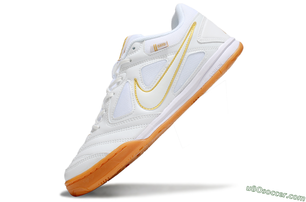 Supreme x Nike SB Gato IC Indoor & Futsal Soccer Shoes - White/Summit White/Metallic Gold 5