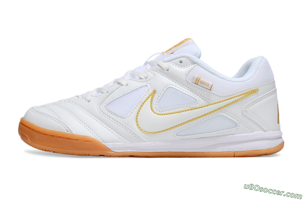 Supreme x Nike SB Gato IC Indoor & Futsal Soccer Shoes - White/Summit White/Metallic Gold 2