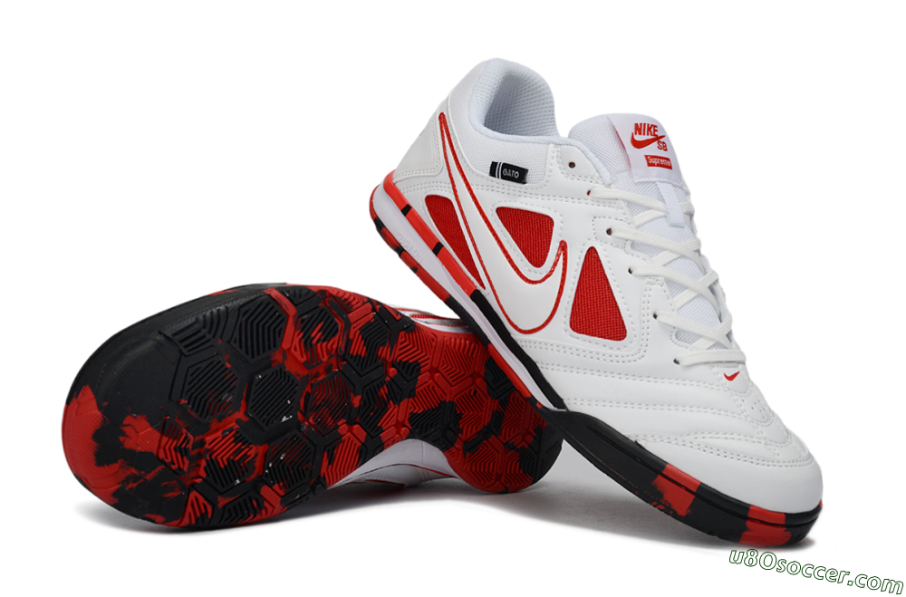 Supreme x Nike SB Gato IC Indoor & Futsal Soccer Shoes - White/White/University Red 0