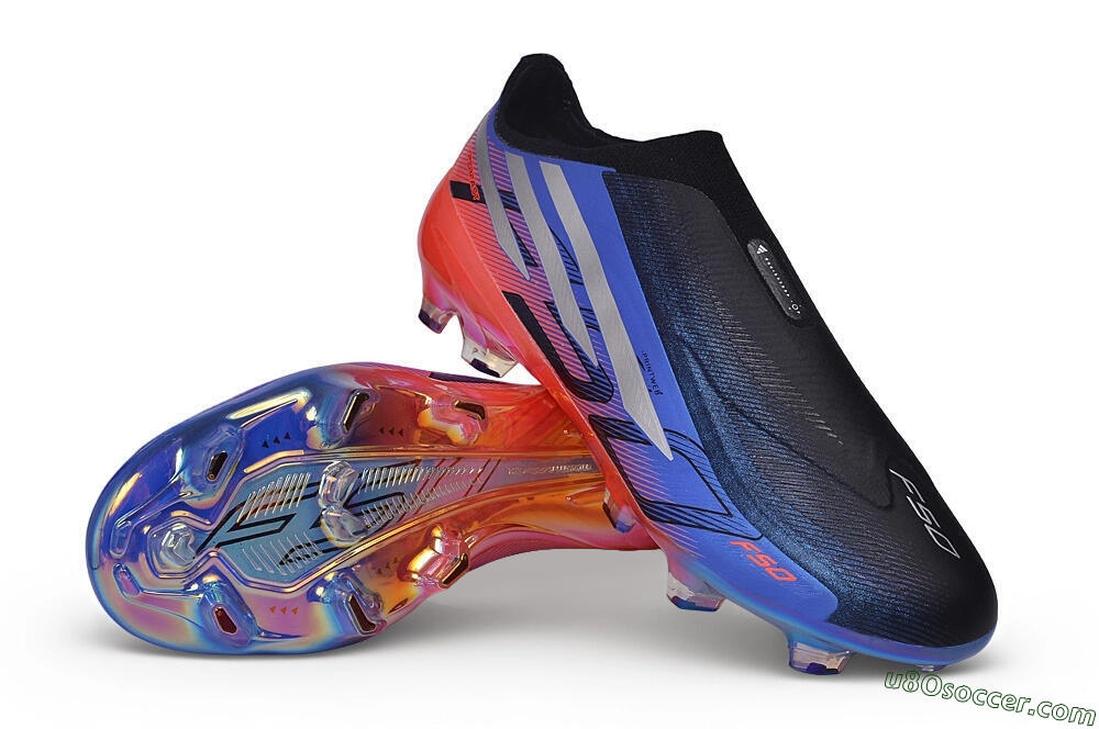 Adidas F50 Hyperfast Elite Laceless FG Firm Ground Soccer Cleats - Black/Lucid Blue/Solar Red 3
