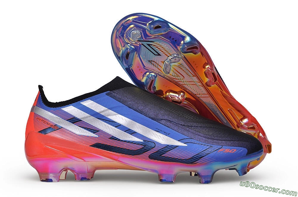 Adidas F50 Hyperfast Elite Laceless FG Firm Ground Soccer Cleats - Black/Lucid Blue/Solar Red 1