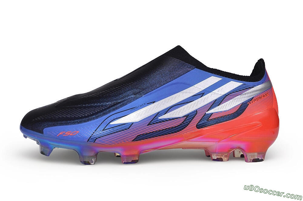 Adidas F50 Hyperfast Elite Laceless FG Firm Ground Soccer Cleats - Black/Lucid Blue/Solar Red 2