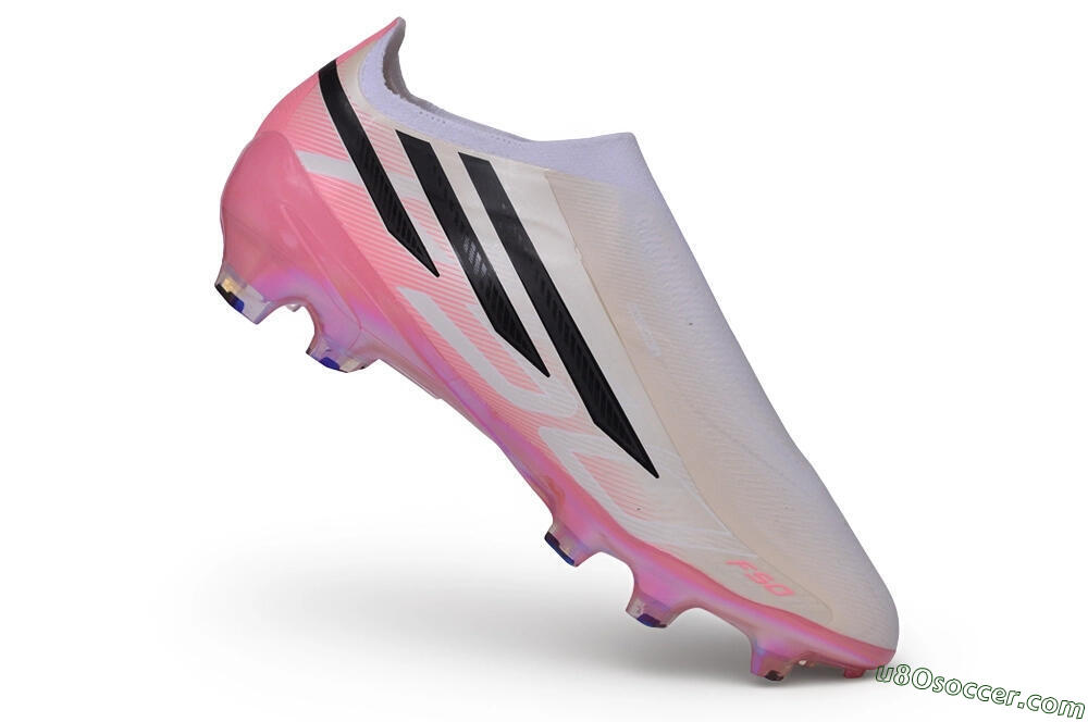 Adidas F50 Hyperfast Elite Laceless FG Firm Ground Soccer Cleats - White/Iridescent Pink/Black 4