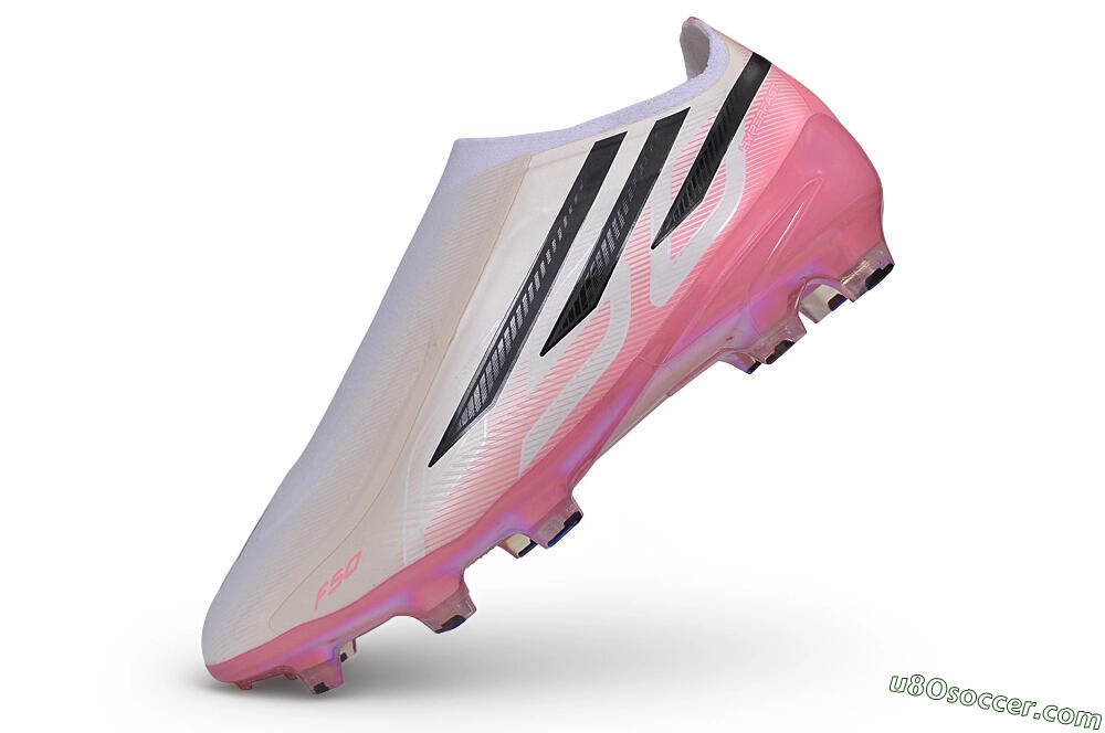 Adidas F50 Hyperfast Elite Laceless FG Firm Ground Soccer Cleats - White/Iridescent Pink/Black 5