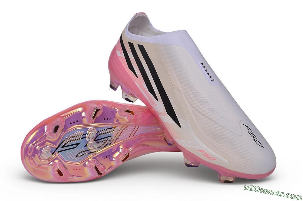 Adidas F50 Hyperfast Elite Laceless FG Firm Ground Soccer Cleats - White/Iridescent Pink/Black 3