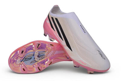 Adidas F50 Hyperfast Elite Laceless FG Firm Ground Soccer Cleats - White/Iridescent Pink/Black