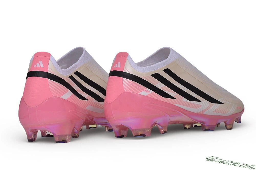 Adidas F50 Hyperfast Elite Laceless FG Firm Ground Soccer Cleats - White/Iridescent Pink/Black 6