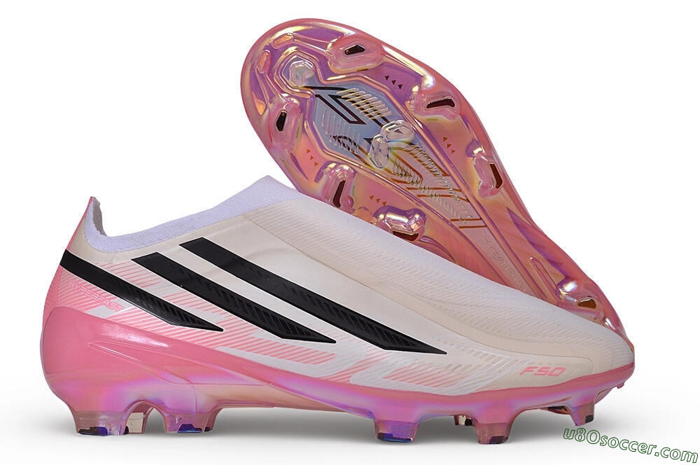 Adidas F50 Hyperfast Elite Laceless FG Firm Ground Soccer Cleats - White/Iridescent Pink/Black 1