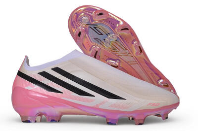 Adidas F50 Hyperfast Elite Laceless FG Firm Ground Soccer Cleats - White/Iridescent Pink/Black