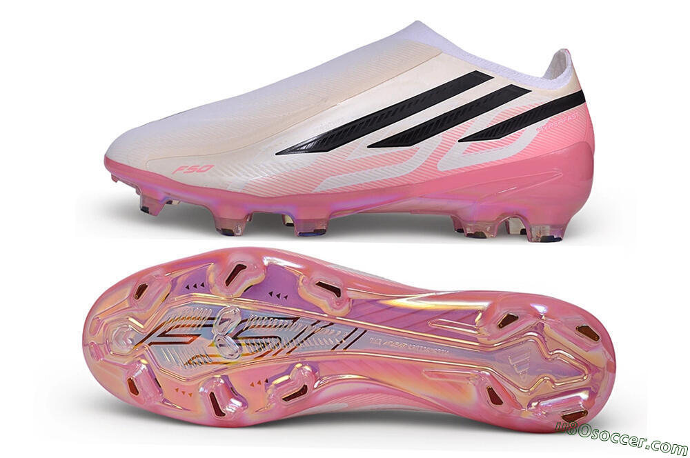 Adidas F50 Hyperfast Elite Laceless FG Firm Ground Soccer Cleats - White/Iridescent Pink/Black 0
