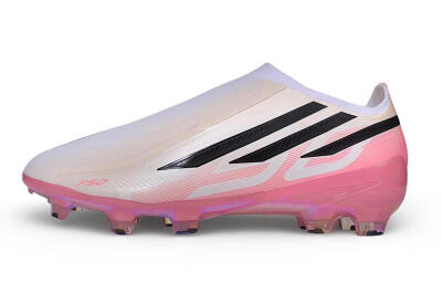 Adidas F50 Hyperfast Elite Laceless FG Firm Ground Soccer Cleats - White/Iridescent Pink/Black